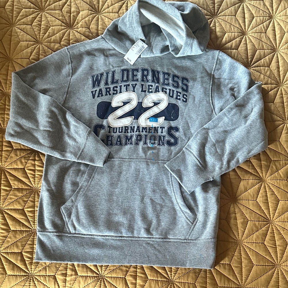 NWT The Children's Place Gray 'Wilderness Varsity Leagues 22' Hooded Sweatshirt